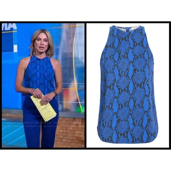 💕ALC💕 Anise Snakeskin Print Crepe Tank Top Blue 2 NWT - Picture 6 of 16